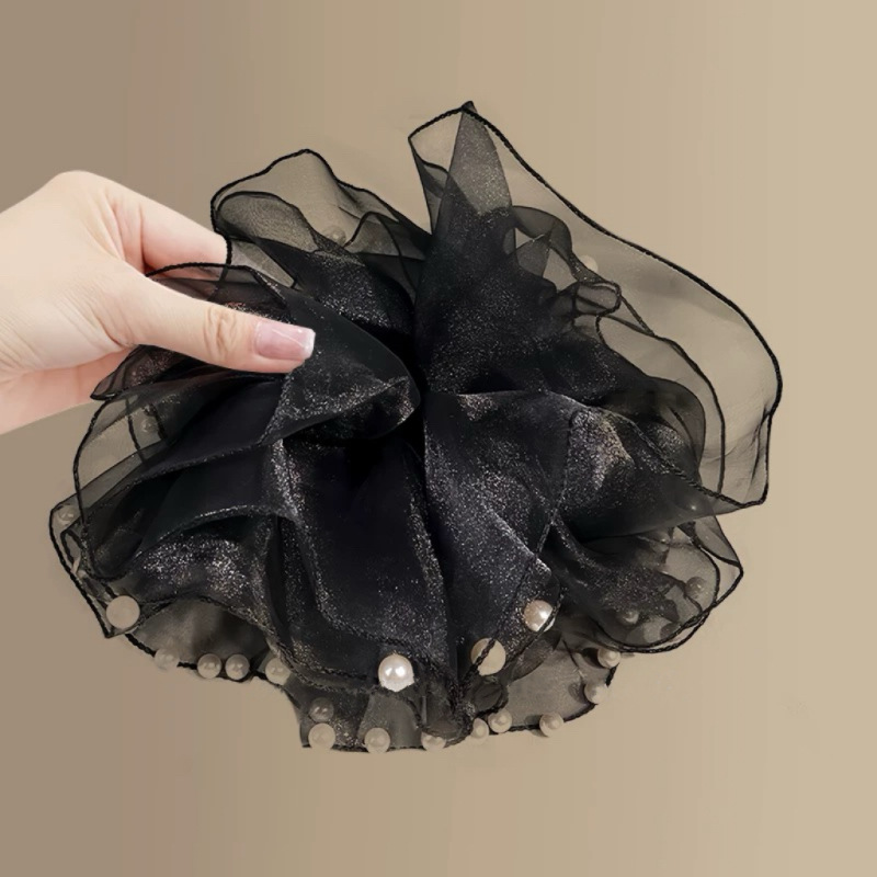 Moonlight Ripples ~ Pearl Mesh Large Intestine Hair band for Women, French high-end style, versatile gentle hair tie, Oversized headwear Application Scenario