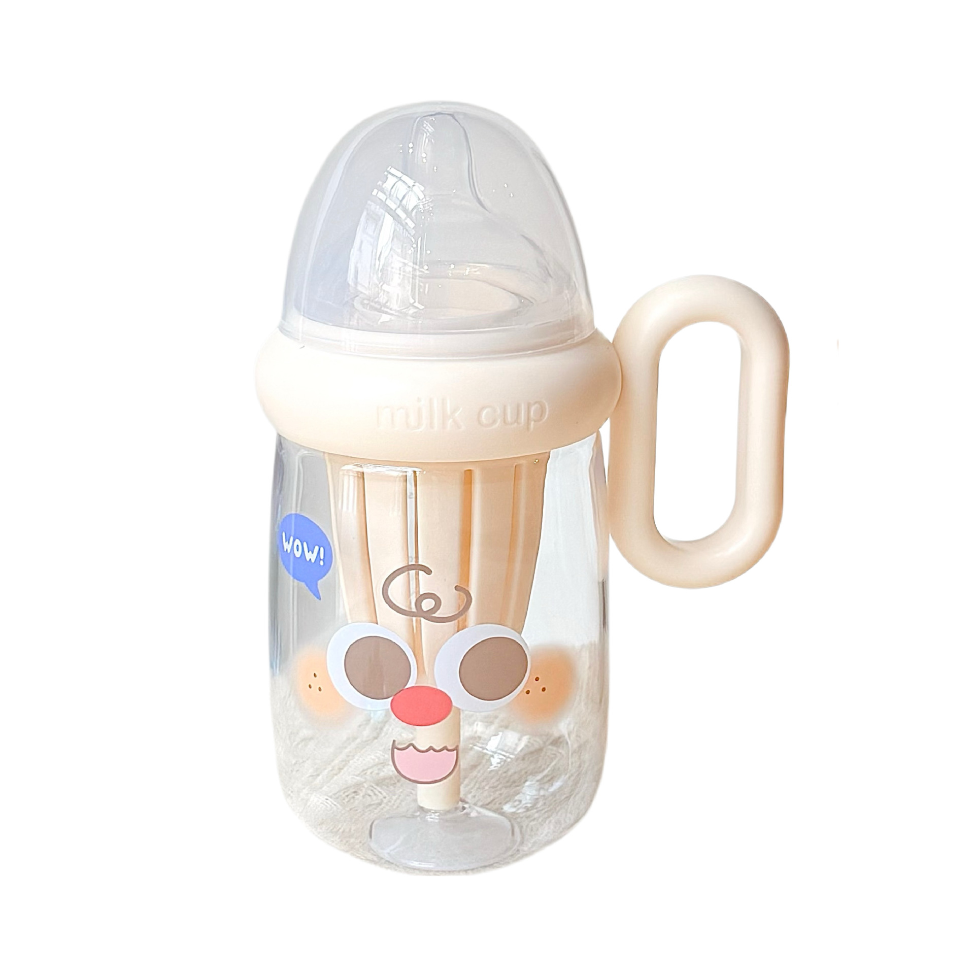 Creative baby bottle and water cup, tritan safe material, student plastic cup, girls with tea bin handle, milk cup Item Picture