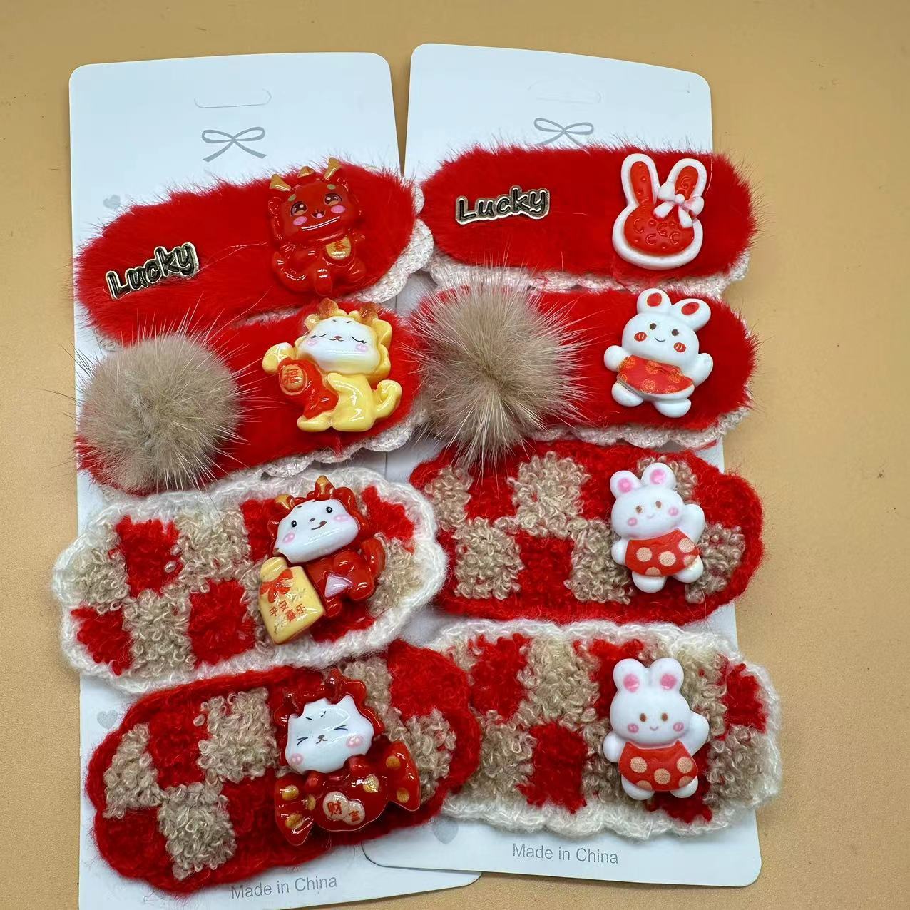 New Year children's hairpin for girls, red side bangs hairpin headwear for girls, Dragon Year baby BB hairpin details Picture