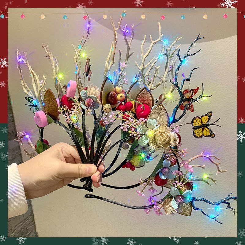 Christmas headwear, antler headband, fairy forest style, super fairy hair accessory, hair clip, elk headband, bangs, internet-famous hair clip Specification drawing