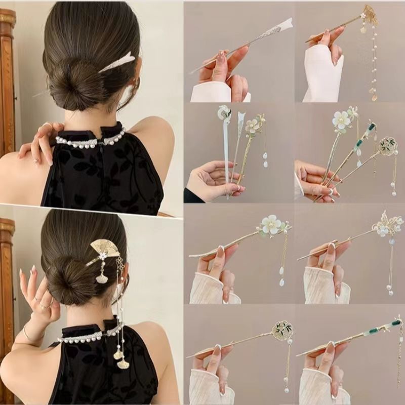2024 New style hairpins: Ancient and high-end hairpins, new Chinese-style hairpins, simple and modern wooden hairpins, updo hairpins, jade hairpins for women details Picture