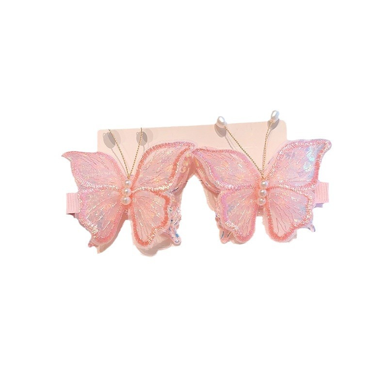 New children's double-layer mesh butterfly side clip, side bangs hair clip, little girl's broken hair headwear, super fairy-like hair accessory for girls Item Picture