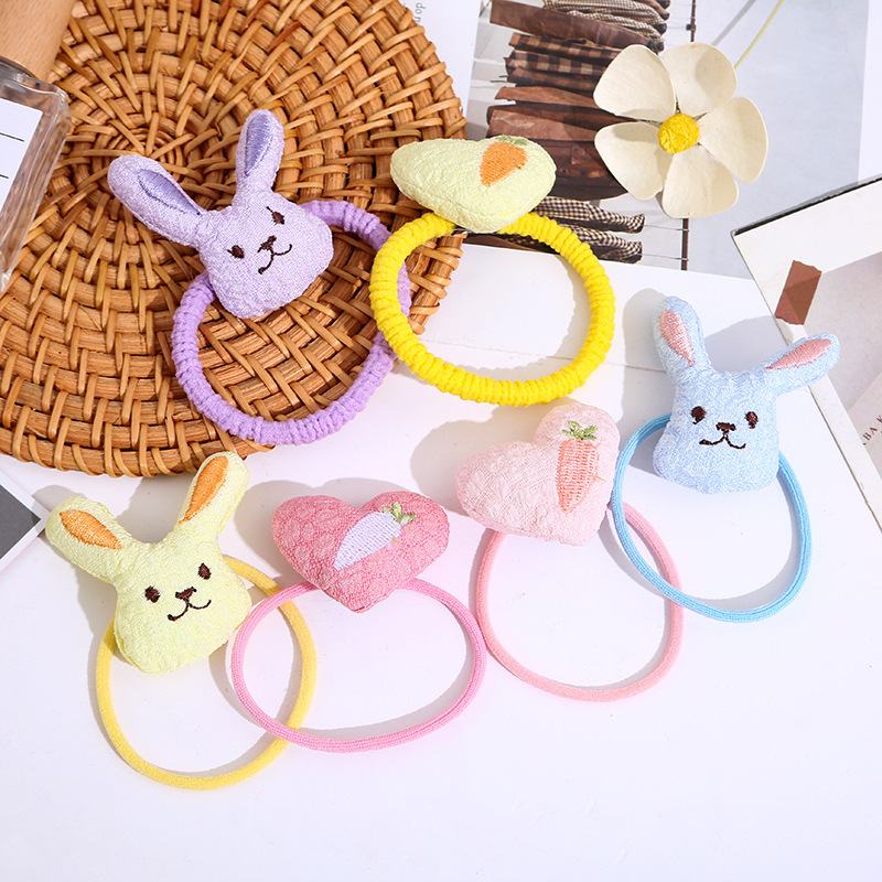 Two cute children's colorful cartoon rabbit hair bands are soft and won't damage hair. Girls can tie their hair in a ponytail in autumn and winter details Picture