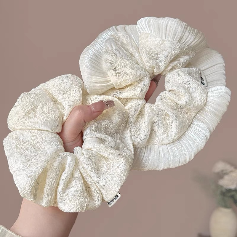 Korean version of super fairy-like white lace fringed large intestine hair band, high-end feminine hair tie, hair tie, hair accessory, hair flower, hair accessory full figure
