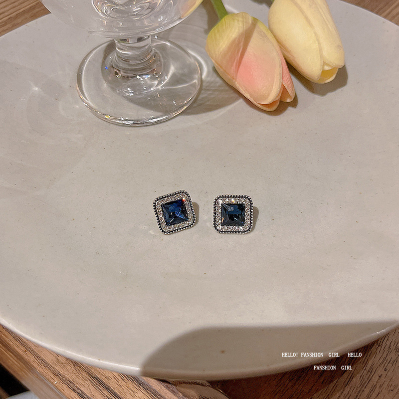 Exquisite micro-inlaid blue zirconium square earrings for women, 2025 new trendy and high-end style stud earrings, light luxury internet-famous earrings wholesale Application Scenario