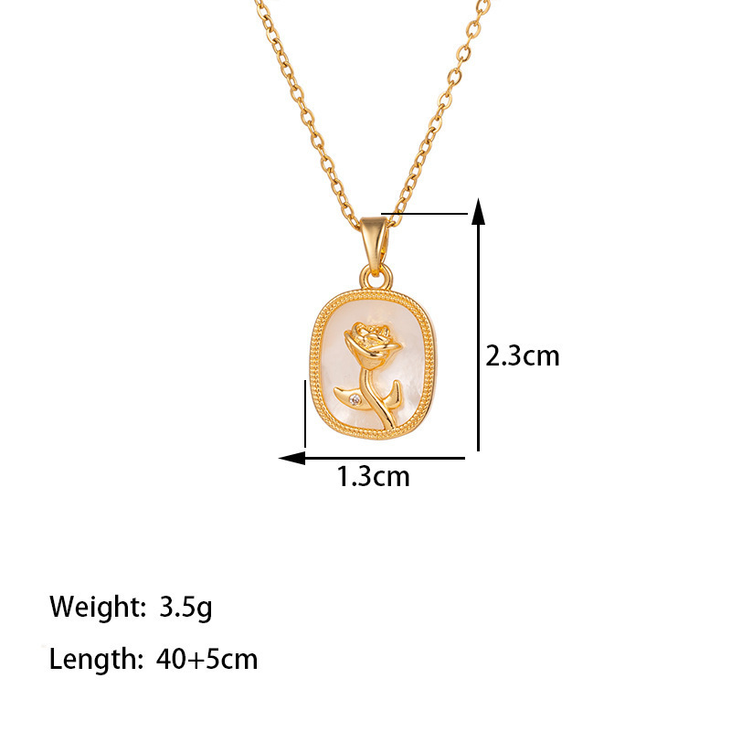 A genuine gold electroplated rose titanium steel necklace for women, set with natural shell zircon pendant, a versatile and stylish accessory for Internet celebrities Item Picture