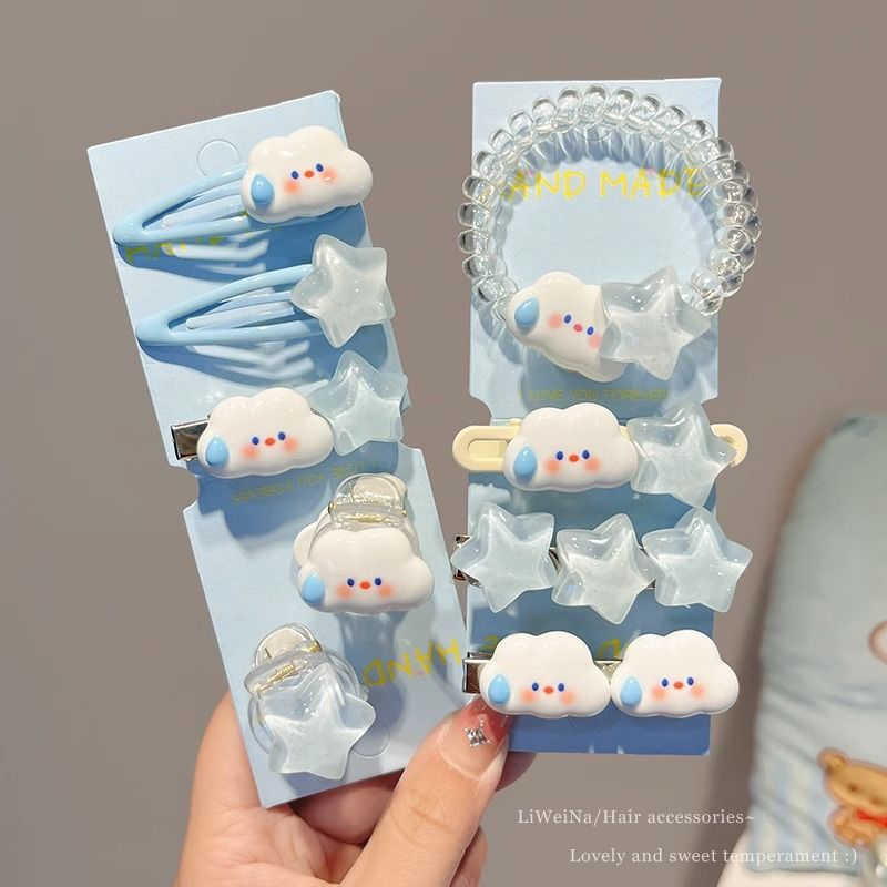 Cute cloud and star cartoon hair clips, girls' side bangs clips, children's duckbill clips, small scratch clips, hair bands, hair clips and headwear full figure