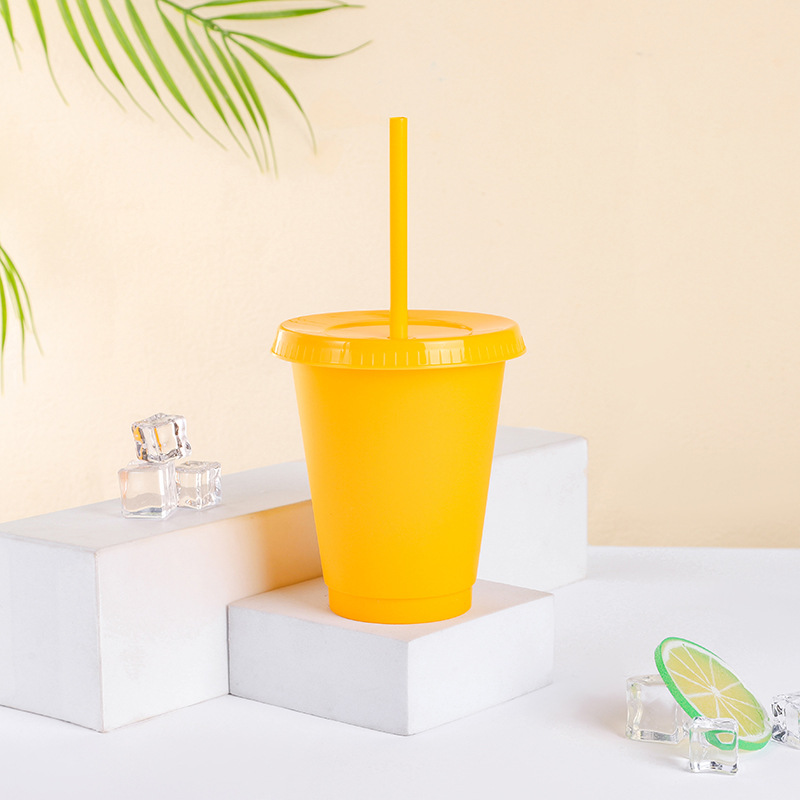 【 Processing and Customization 】 Wholesale of 16oz plastic straw cups, children's frosted portable cups, milk tea and beverage drinking cups Specification drawing