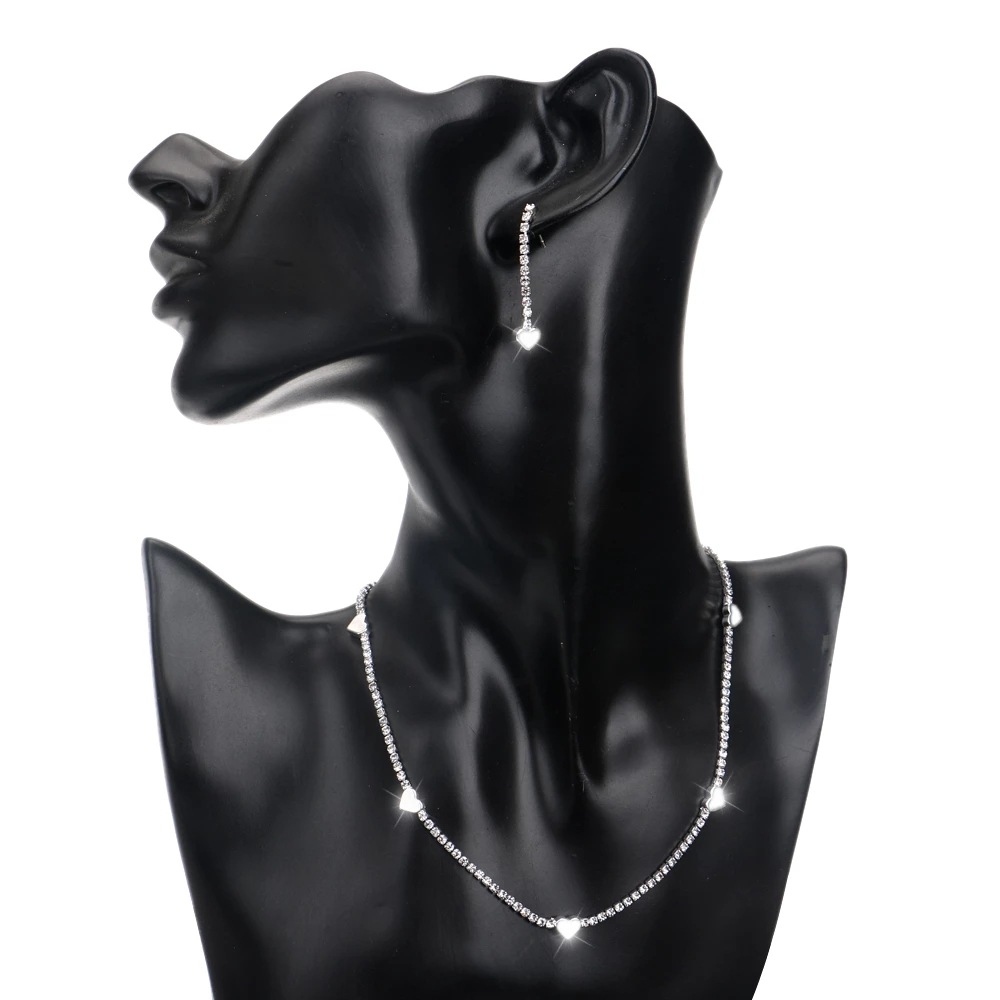 Amazon Accessories Supply's brand-new jewelry set: Silver simple heart-shaped women's necklace and earrings Set N6229 Item Picture