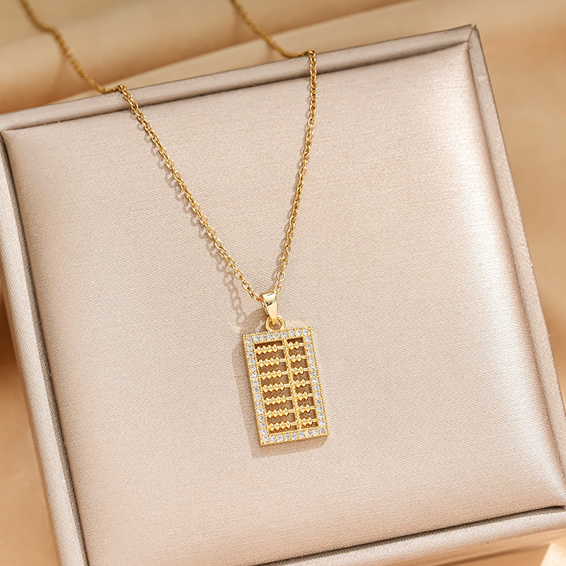 The zircon gourd abacus necklace of the same style as Xiaohongshu, with a unique and light luxury feel for women, is a real gold electroplated and slightly inlaid collarbone chain accessory Application Scenario