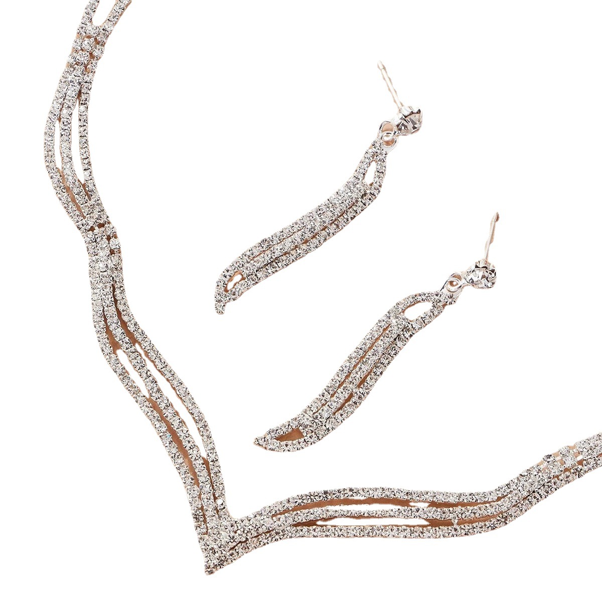 Jianla Factory direct sales of European and American three-piece water diamond claw chain jewelry sets. E-commerce supply for bride accessories ZN004 Item Picture