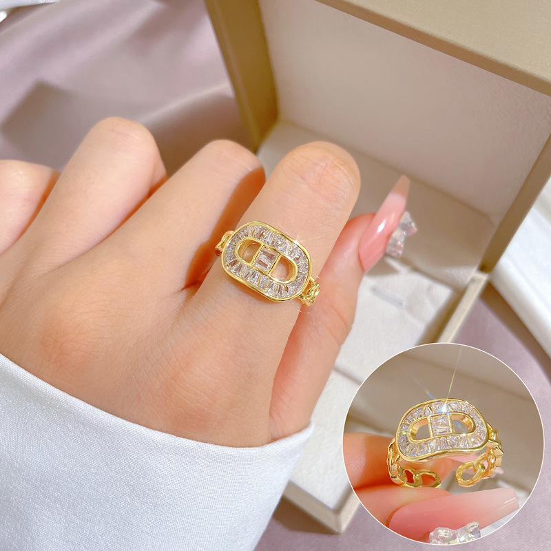 【 Real Gold 】 8-shaped zircon ring with adjustable opening, simple Japanese-style jewelry, couple rings full figure