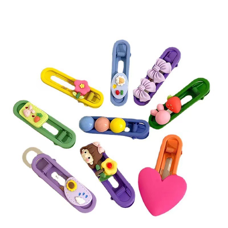 Colorful children's hair clips set, cute cartoon side clips for girls, little girls' bangs clips, hair clips, duckbill clips Item Picture