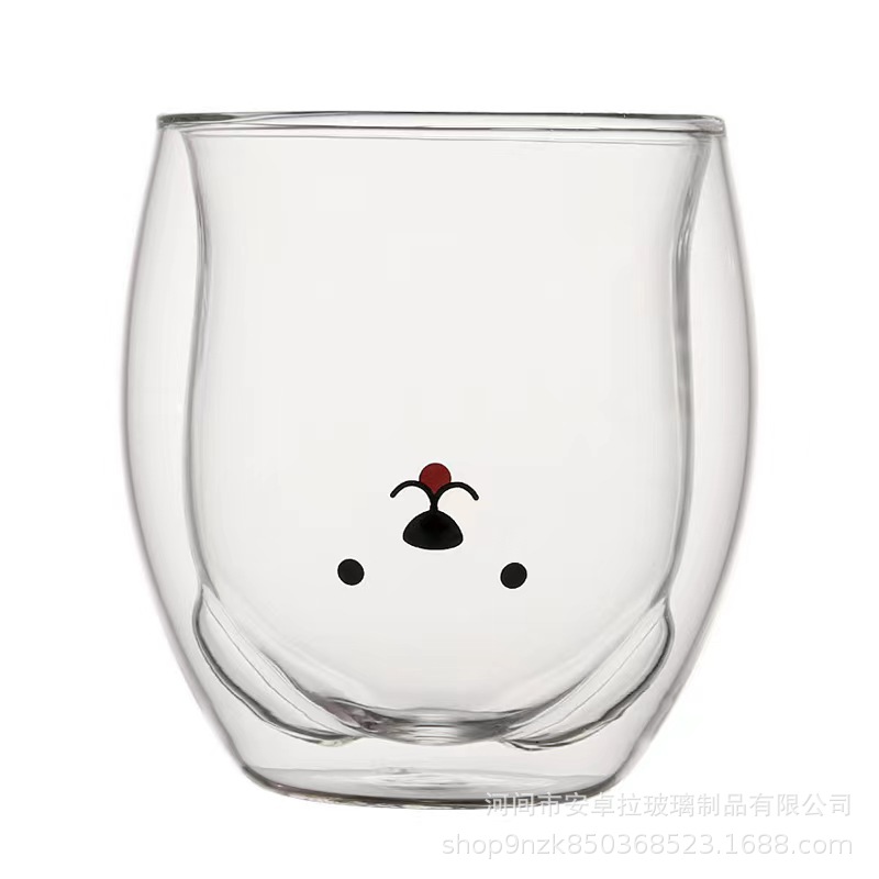 Customized high-temperature resistant double-layer glass water cups, creative cartoon transparent milk cups, cute printed cups, high borosilicate Item Picture