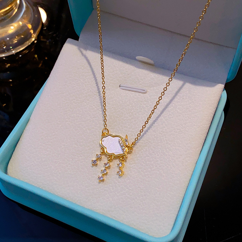 Korean style personalized design Weather series necklace, female cloud lightning Zircon raindrop pendant, light luxury style collarbone chain Specification drawing