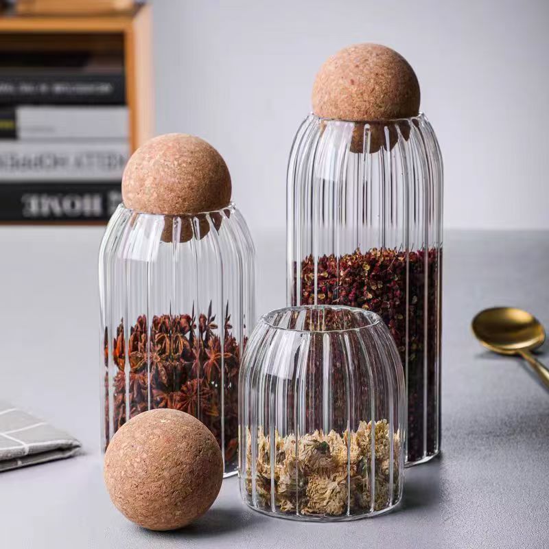 Round wood ball high-temperature resistant glass storage jar, tea sealed jar, high borosilicate transparent household moisture-proof grain storage bottle Application Scenario