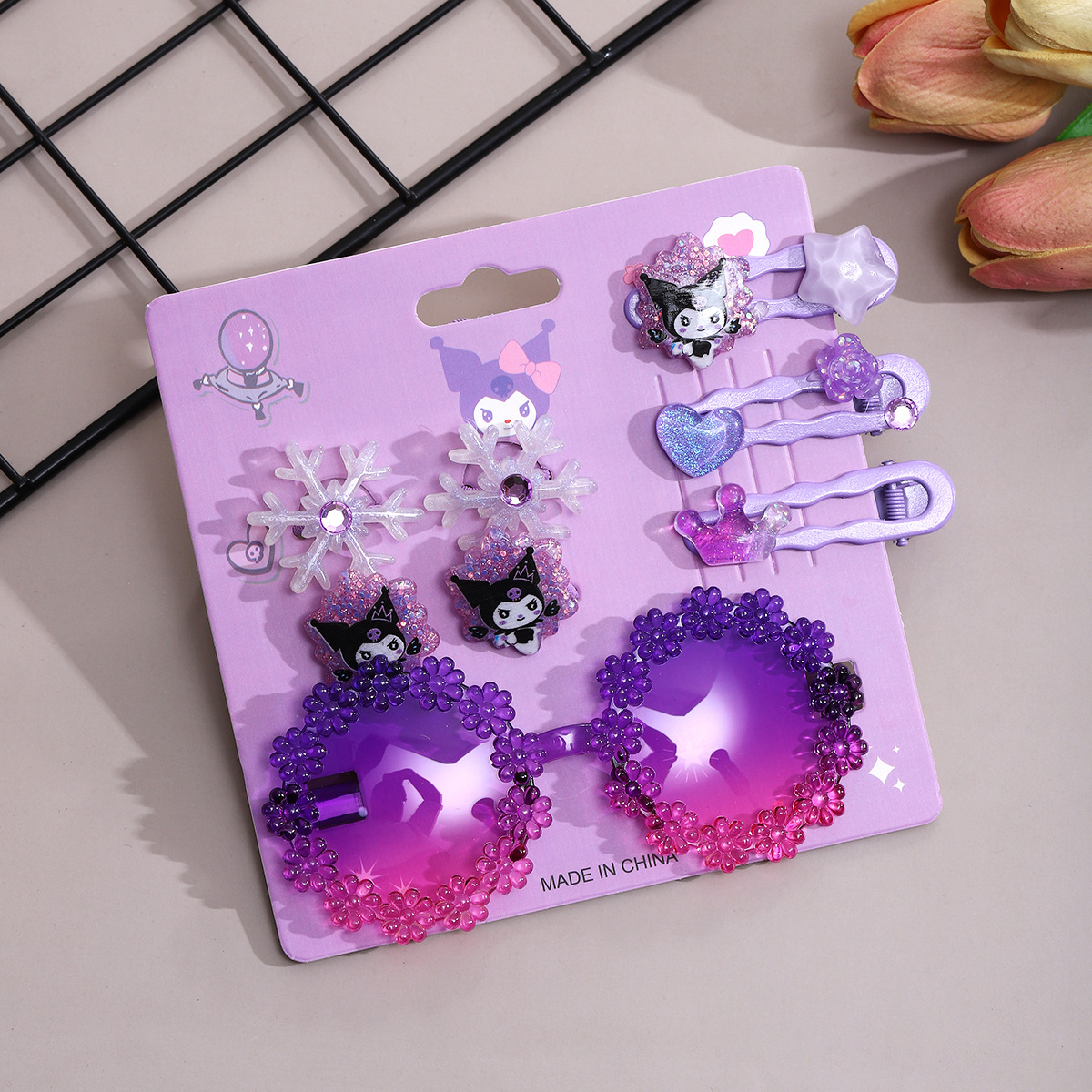 Children's sunglasses, hair accessories, cartoon Culomi hair clips, sun protection glasses, girls' summer new sunshade glasses, hair clips, baby Specification drawing