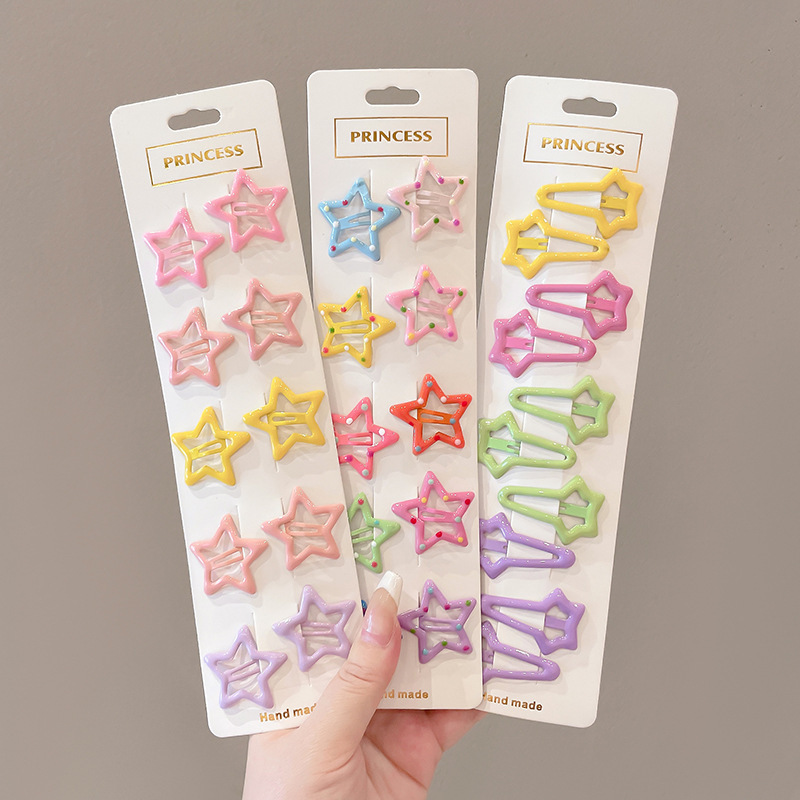 Dopamine hair clips, colorful five-pointed star hair clips, 2023 new Sweet Girl y2k hair accessory, bangs, bb clip headwear Specification drawing
