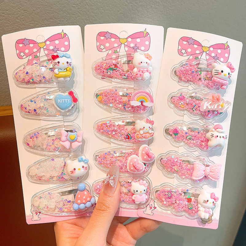 Children's cartoon flowing sand hair clips, cute girls' bangs, broken hair clips, girls' sweet little clips, hair accessories full figure