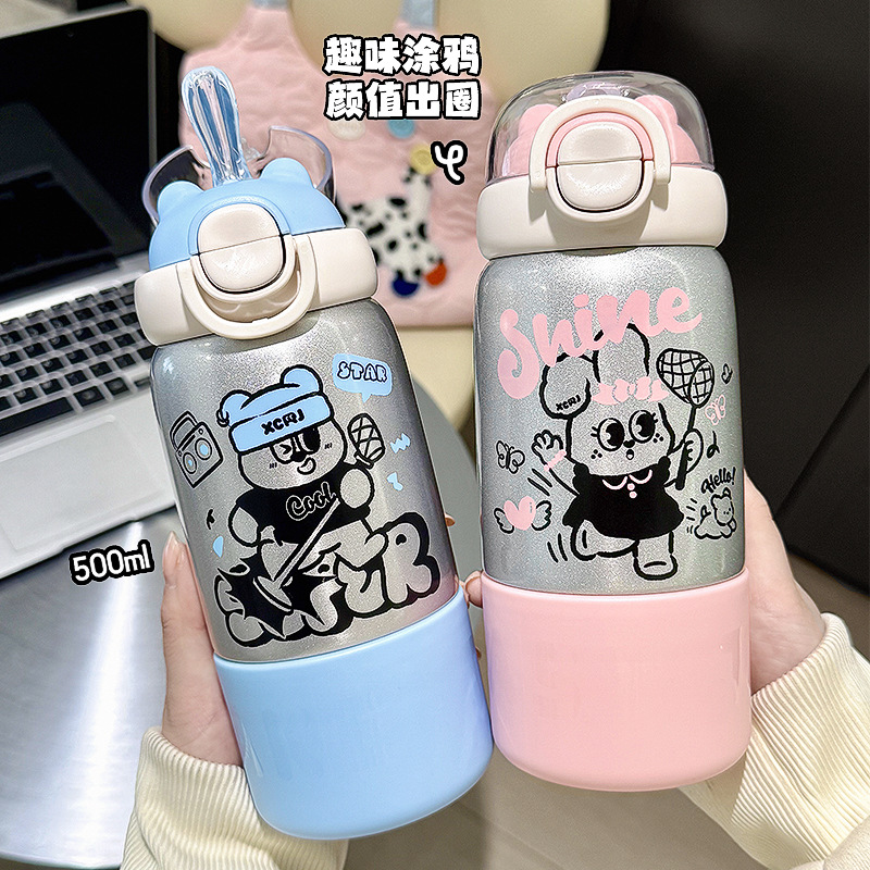 Household 304 stainless steel insulated cup for women, children and students, high appearance level, anti-drop, portable cartoon coffee cup and water cup full figure