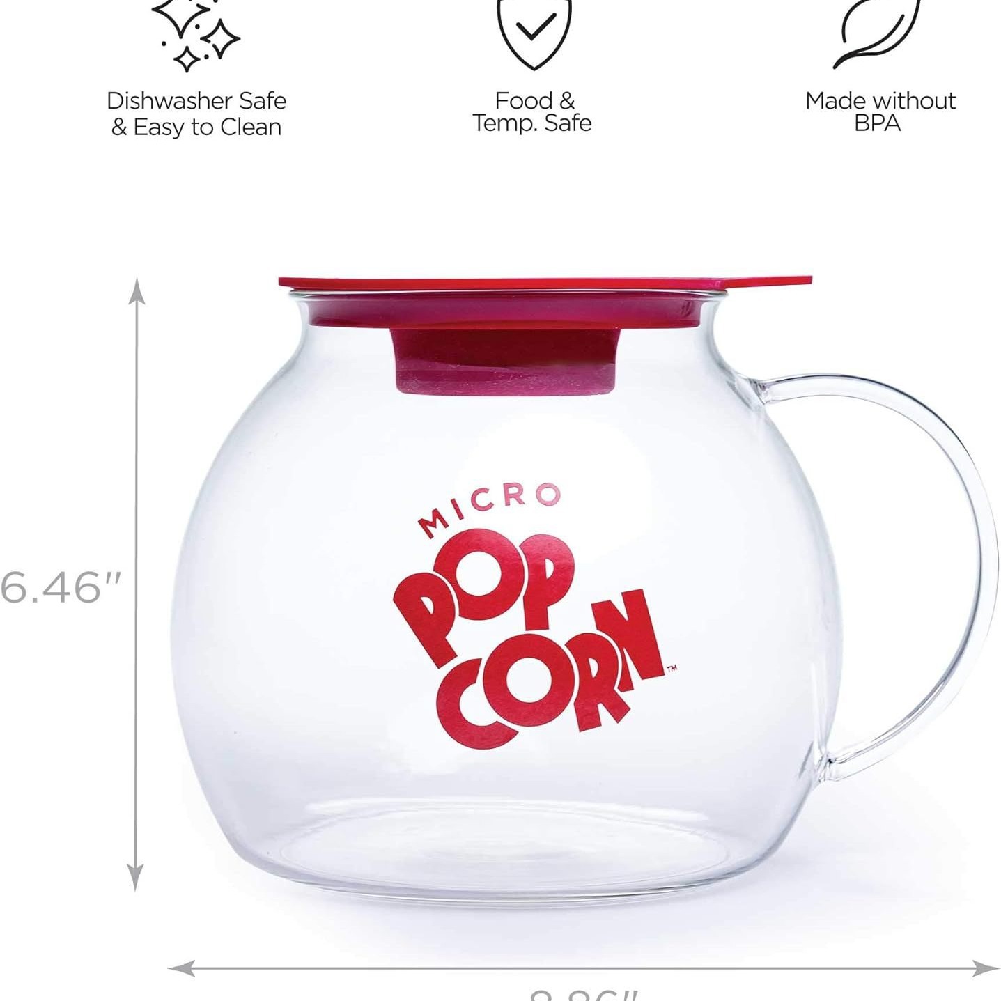 Household microwave Micro-Pop popcorn pot 1.5-liter, borosilicate glass with silicone lid, free of bisphenol A details Picture