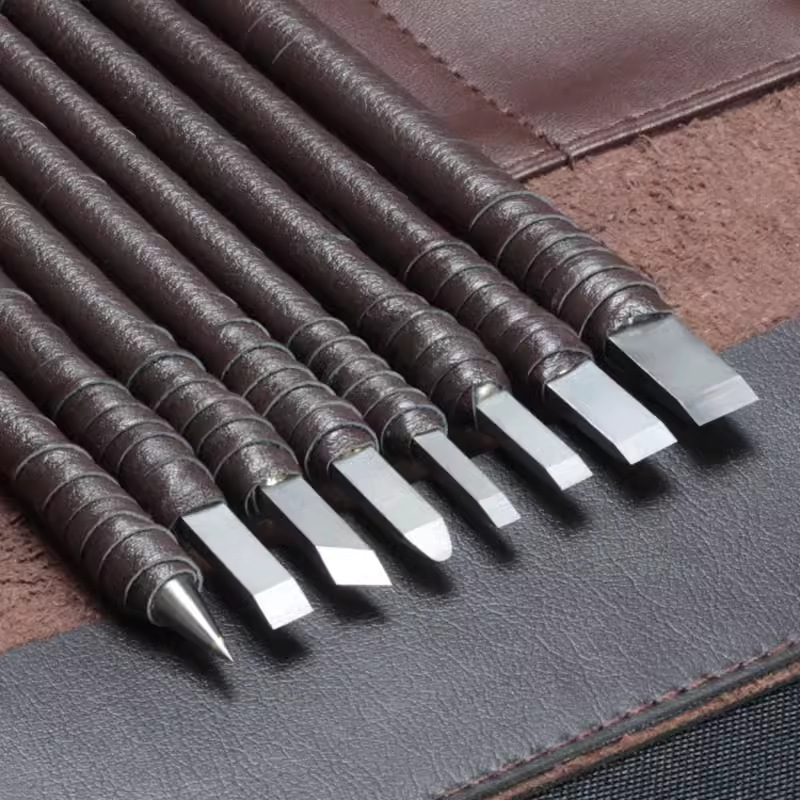 Self-made tungsten steel seal engraving knife, wood carving knife, stone engraving knife, seal engraving hard alloy seal engraving tool set, engraving and seal engraving knife details Picture