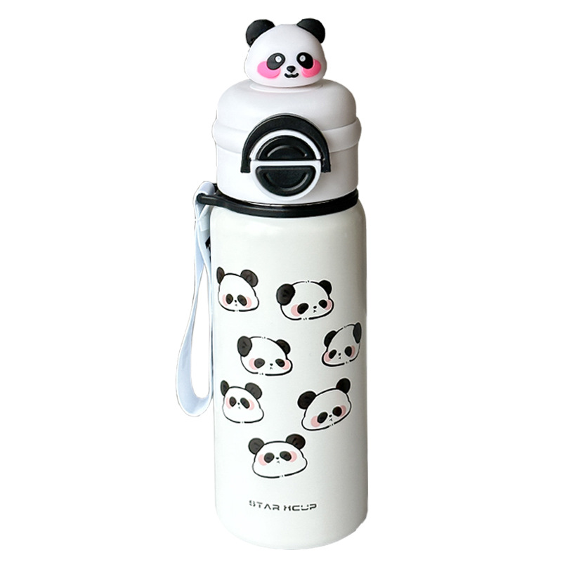 Cute panda insulated cup, high appearance level, double-drinking straw cup for students to go to school, portable outdoor stainless steel water cup, as a gift Item Picture