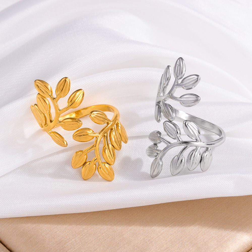 Titanium steel irregular ring for women Y2K trend leaf color fading cross-border bestseller geometric niche minimalist design details Picture