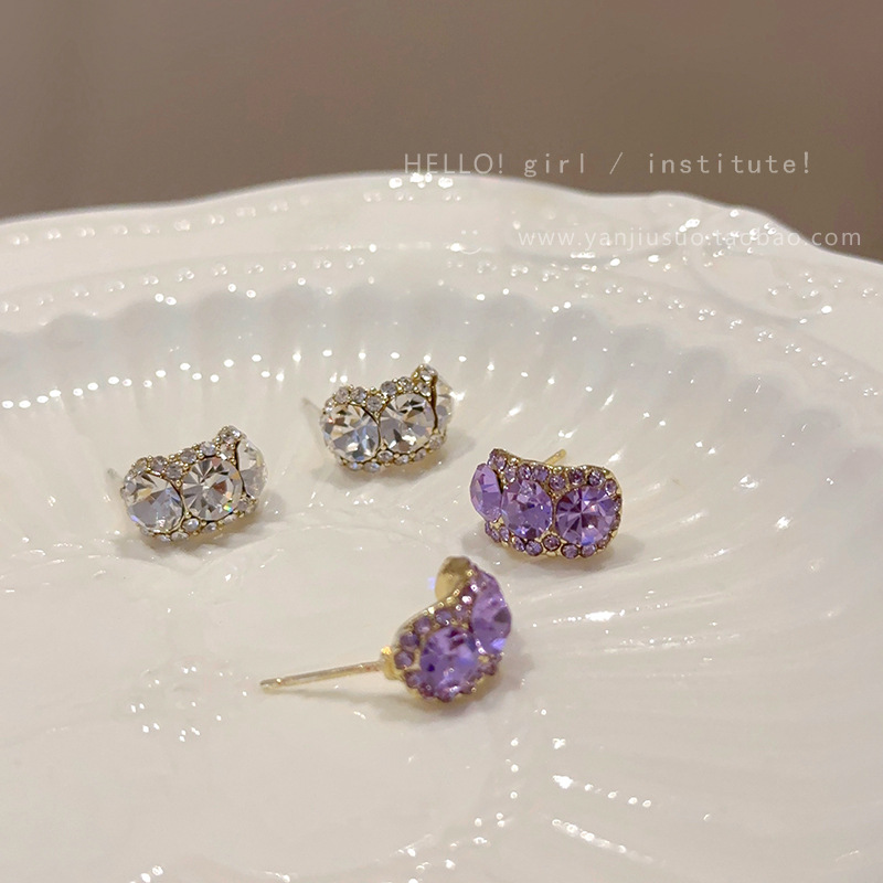 925 Silver Needle Light luxury white Zircon earrings, women's ins style, niche high-end design, simple and elegant, versatile stud earrings Specification drawing