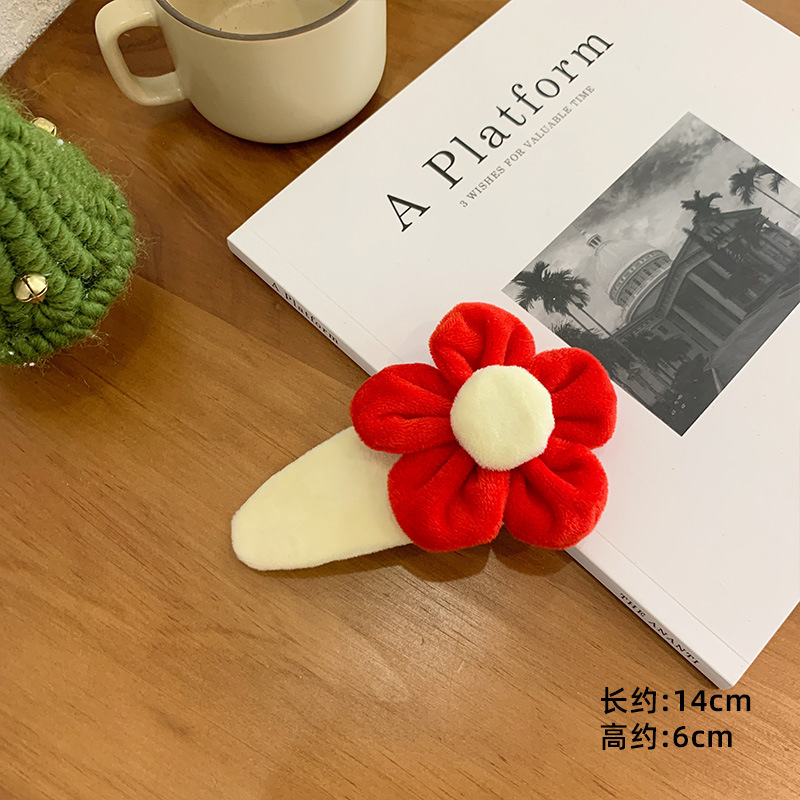 Little red flower hairband, cute flower hairband, Internet celebrity funny face-washing plush headband, anti-slip hairpin headwear for women Specification drawing