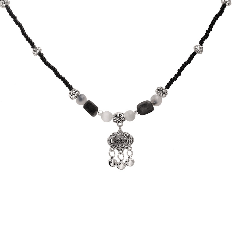 Hand-woven peace lock necklace for women, with a unique design sense that makes a sound with each step, a light luxury Chinese-style drawstring hoodie chain for women Item Picture