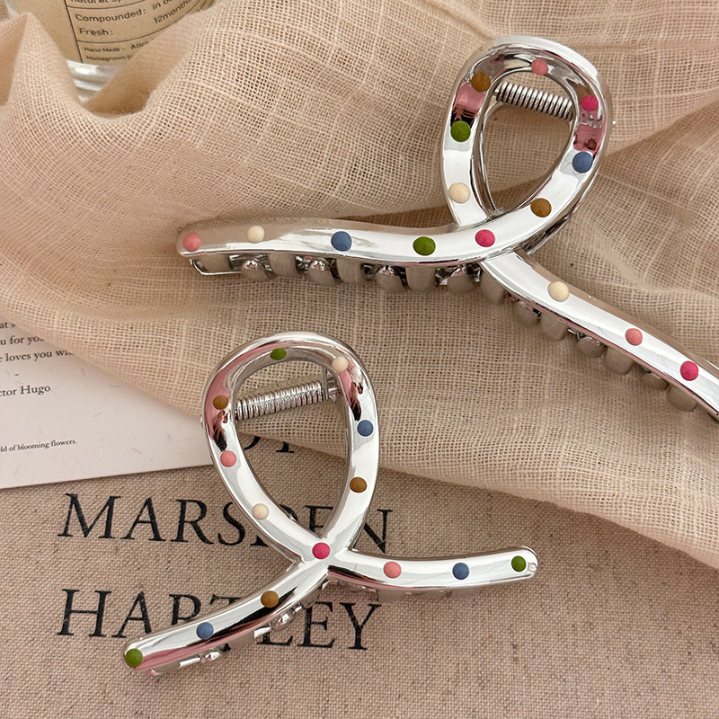 New silver imitation metal star hair clips for spring and summer, ins polka dot grab clips, high-end and exquisite hair clips and hair accessories details Picture