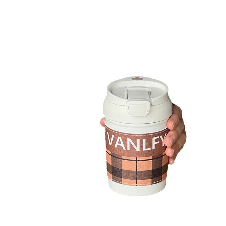 Double-spout portable straw coffee cup, portable takeout, heat and cold dual-purpose water cup, high appearance level cup for girls Item Picture