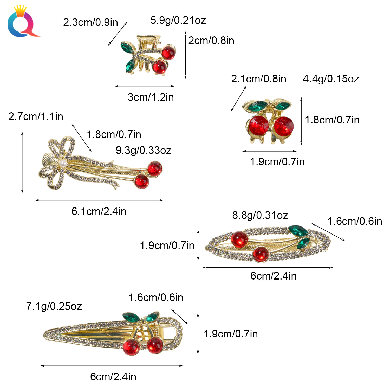 The new cute cherry hair clips from Qiyue, including the top clip at the back of the head, the exquisite bangs clip, the side clip for women, and the duckbill clip Application Scenario