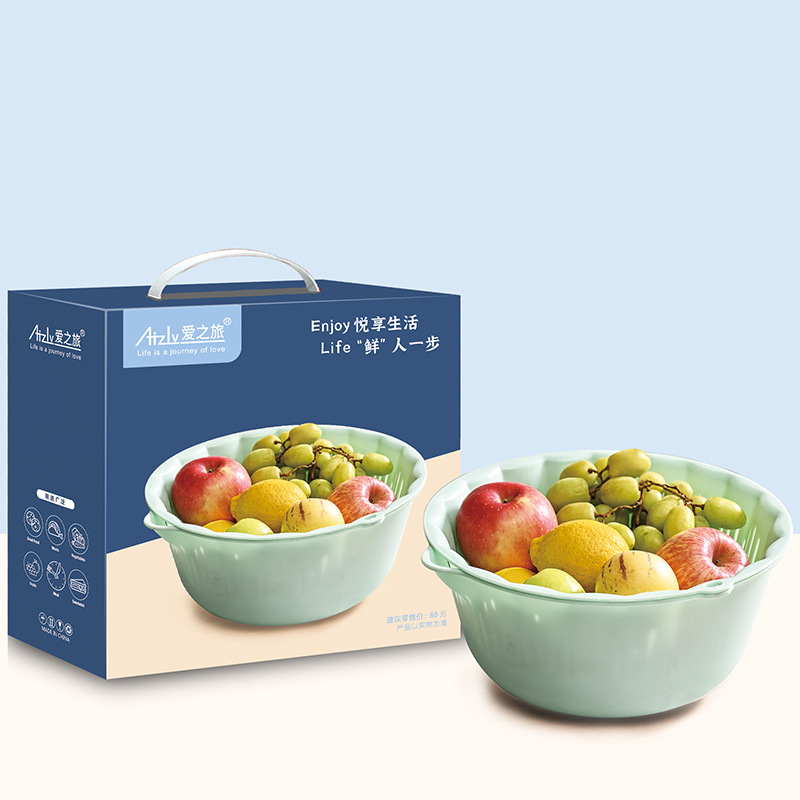 Thickened double-layer plastic vegetable washing basin, draining basket, kitchen wonder, multi-functional household fruit washing basket, fruit plate Application Scenario