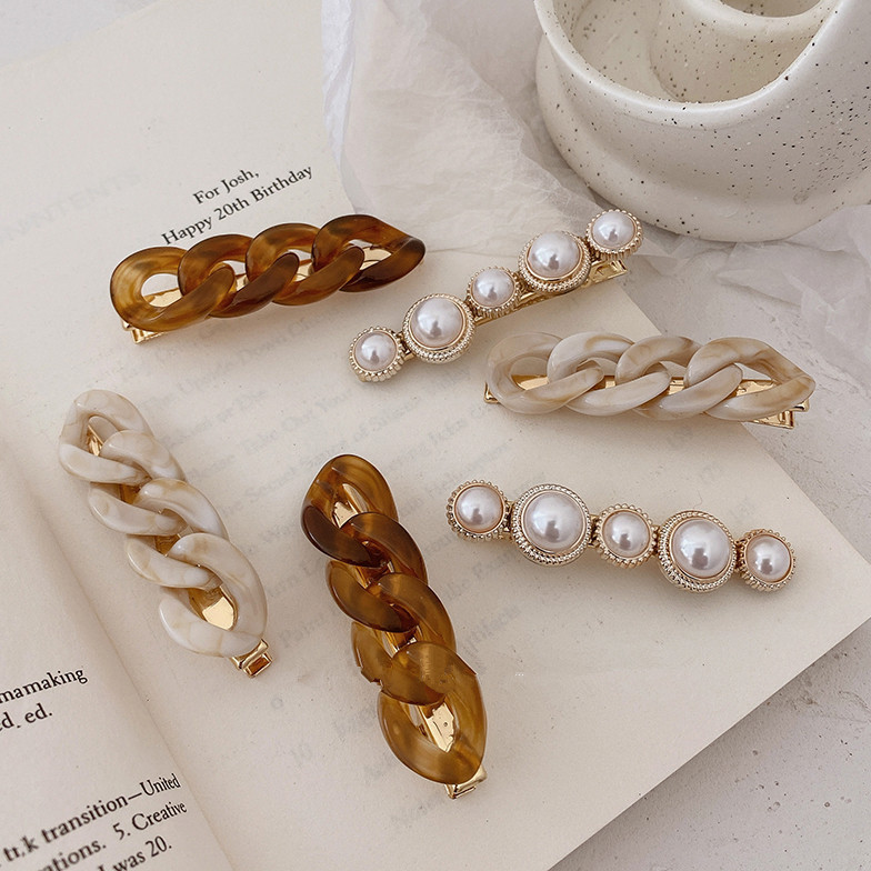 Retro chain pearl hair clips, top clips, side clips, popular bangs clips, Korean hair accessories for girls details Picture