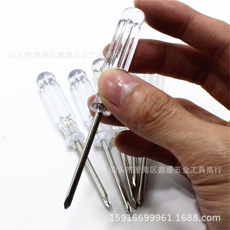 Transparent handle screwdriver, eco-friendly crystal screwdriver, ultra-short mini small screw screwdriver, 3mm cross, 3.0 single character Specification drawing