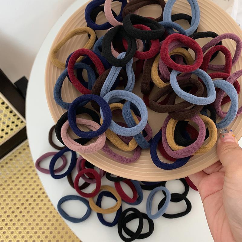 Korean-style colored towel bands, high-elasticity traceless hair bands, rubber bands, hair ties, autumn and winter color series, high ponytail girls details Picture