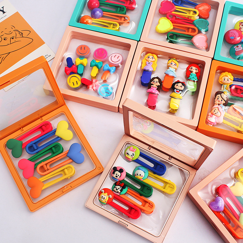 Summer new cute Candy Bean children's hairpins Cartoon pattern animal side clip set gradient geometric broken hairpins full figure
