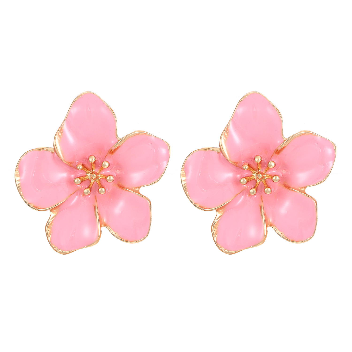 European and American cross-border jewelry, fashionable and retro oil-dripping petal stud earrings, flower earrings and earrings, summer dopamine, high-end feel Item Picture