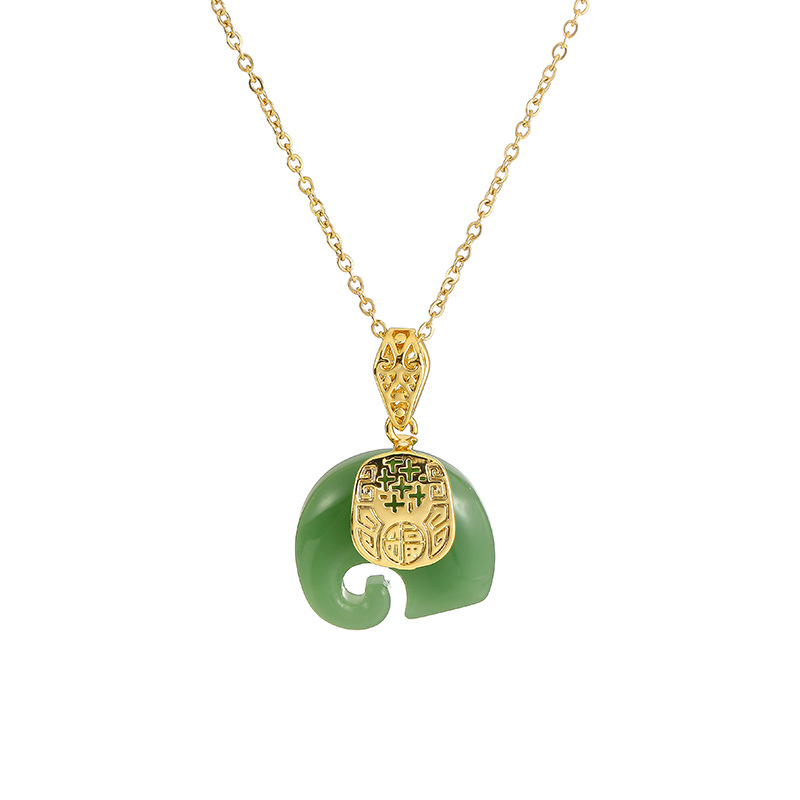 Chinese-style imitation jade elephant necklace, a pendant symbolizing good fortune and prosperity for women, is a niche, versatile and fashionable design accessory Item Picture