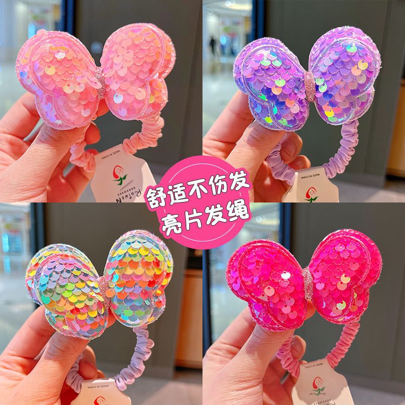 Sequined butterfly hair tie, children's hair band, no damage to hair, butterfly tie high ponytail hair tie, girls' rubber band headwear full figure