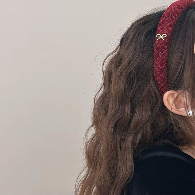 Ankela Red plush gold label headband for Women 2024 New style Xiaoxiang woven high top headband High-end hair accessory Specification drawing