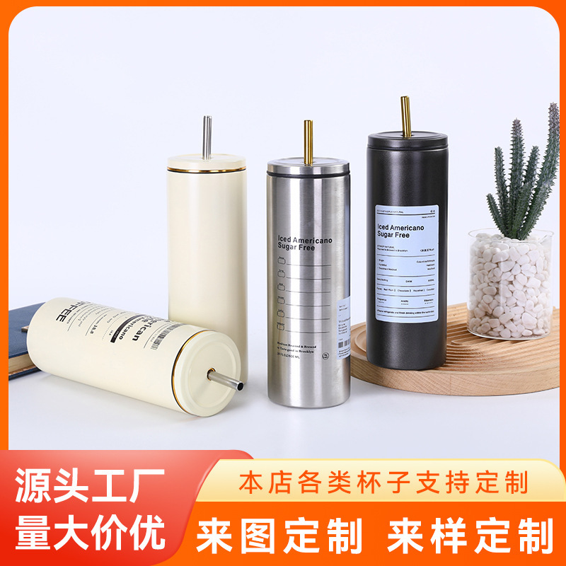 Thai, Vietnamese, American stainless steel straw cup, straight cup, portable car, casual cup, outdoor sports cup full figure