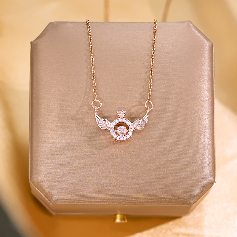 Angel Wings Dynamic Crown Necklace, Women's Wing Pendant, Fashionable and light luxury collarbone chain, Real gold electroplated high-end accessory Application Scenario
