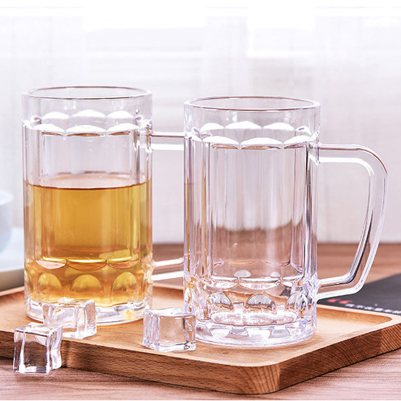 Transparent acrylic draft beer cups and beer mugs with plastic straps are specially designed for hotels, KTVS, restaurants and bars, and are shock-resistant and thickened Specification drawing