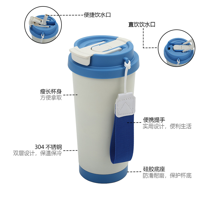 New cross-border portable insulated cup, 304 stainless steel simple double-drinking coffee cup, outdoor girls' high school appearance level water cup Application Scenario