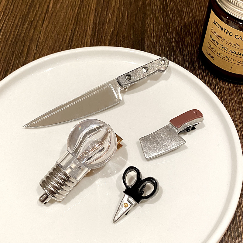 Fun creative simulation knife hairpin Women will glow light bulb side bangs shredded hair duckbill clip headpiece hairpin details Picture