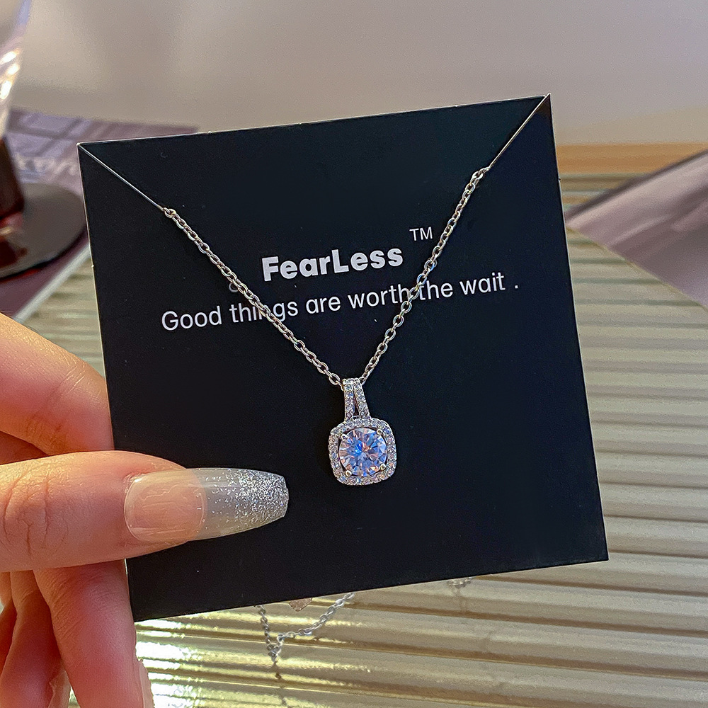 Light luxury and simple square diamond zirconia titanium steel necklace for women, silver fashion and niche style, versatile collarbone chain, a popular online accessory Specification drawing