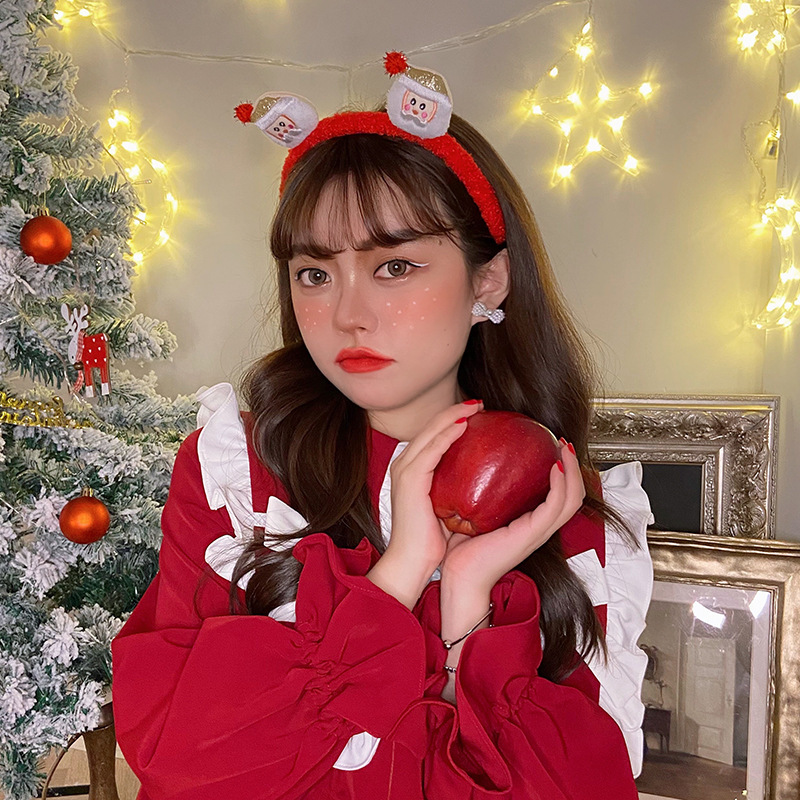 Christmas Tiesi plush hair band, reindeer snowman, lamb hair band, autumn and winter women's hair tie, headwear, hair band, hair clip Specification drawing